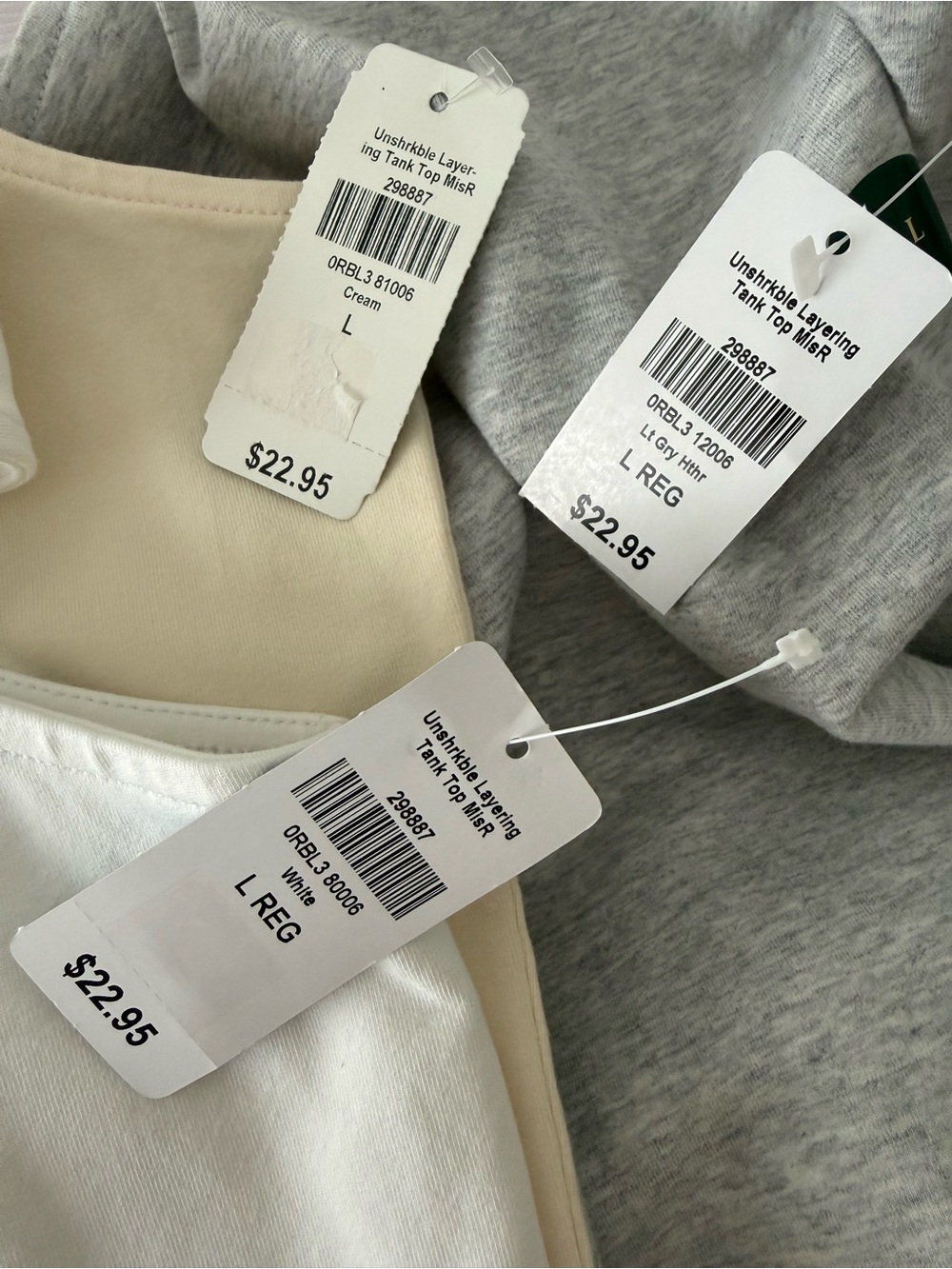 LL Bean Unshrinkable Layering Tank Bundle of Three White Gray Cream Large NEW - Picture 9 of 10